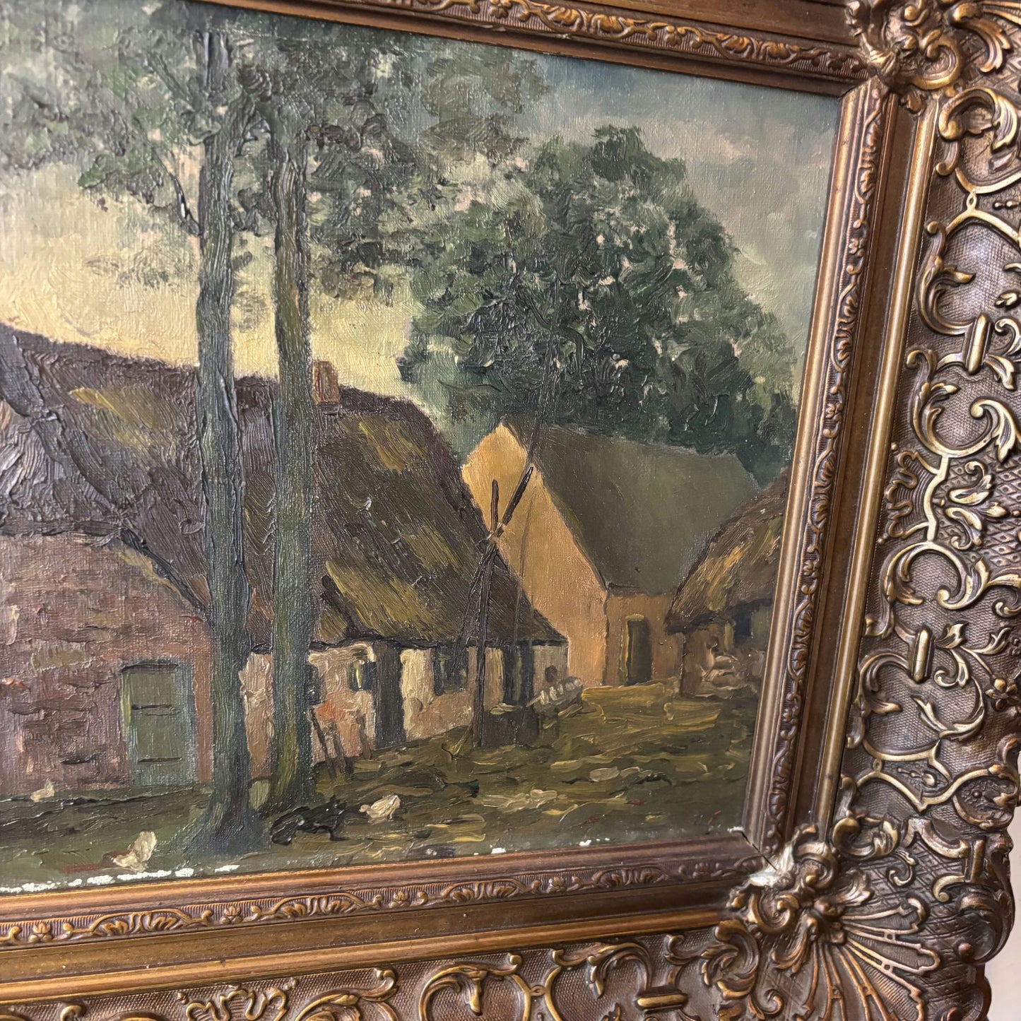 Refined Landscape Oil Painting "Thatched Cottage" Wonderful Netherlands Art