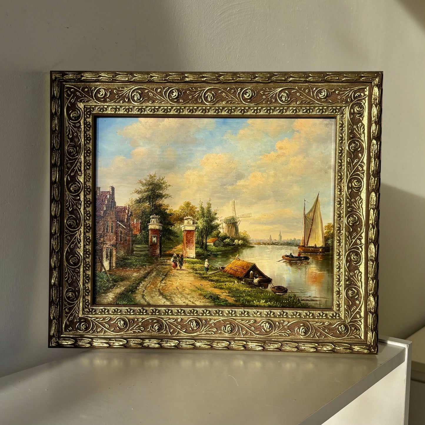 Expressive Oil Painting Figurative "River Scene" Traditional French Art