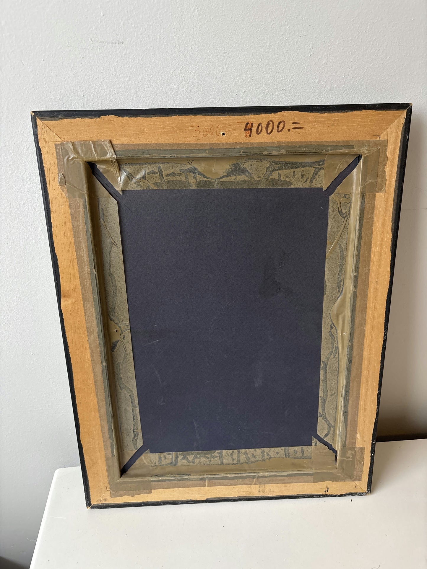 20th Century Vintage Orange Vase White Flowers Green Pear Table Oil Painting