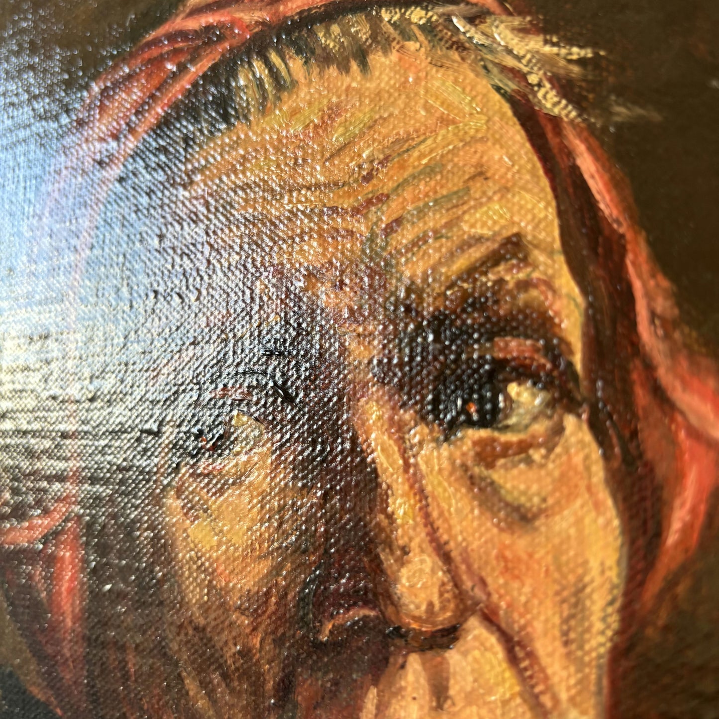 Thoughtful Elderly Scholar Oil Painting Library Books Antique sold without frame