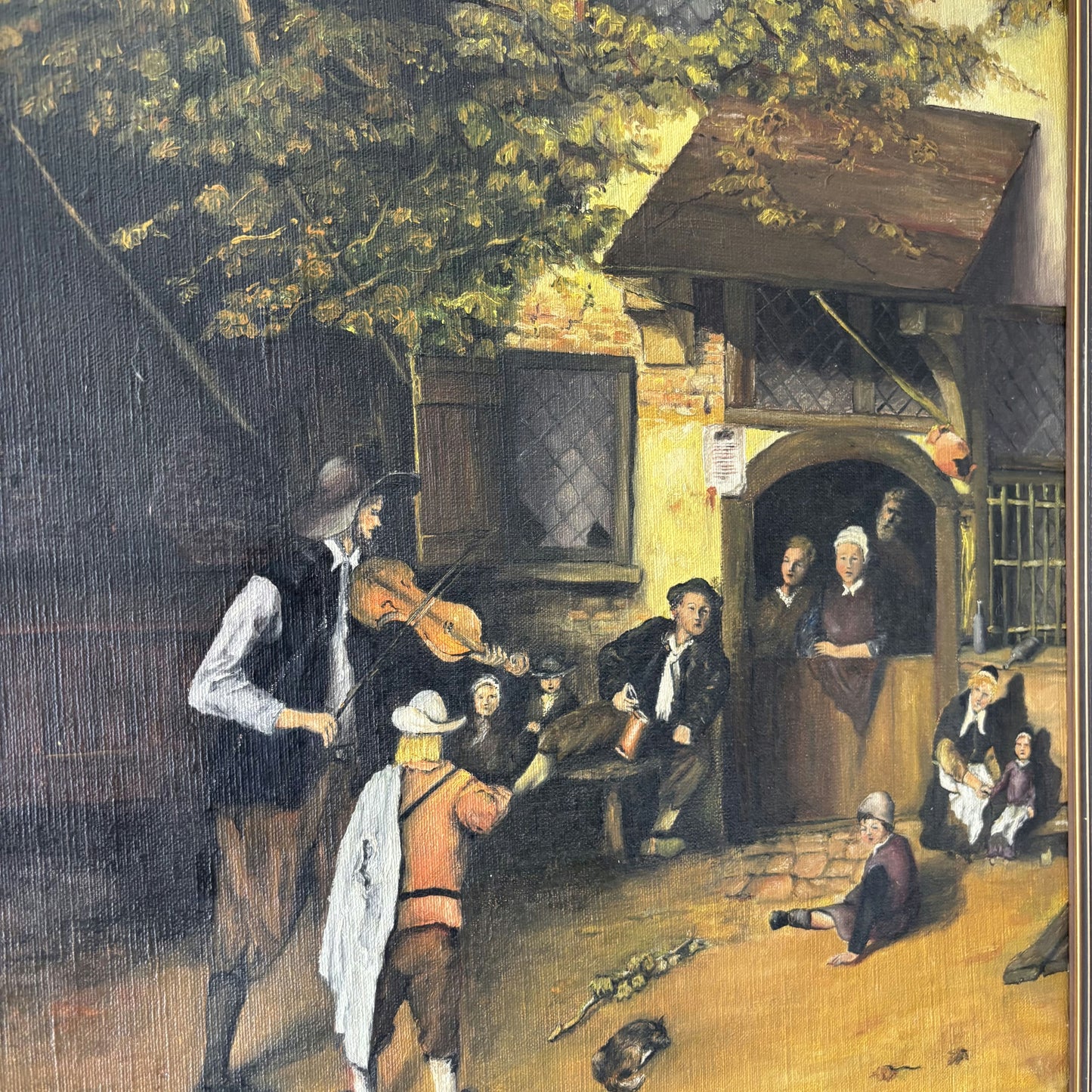 Original Scenery Oil Painting "Street Performance" Figurative Medium Art