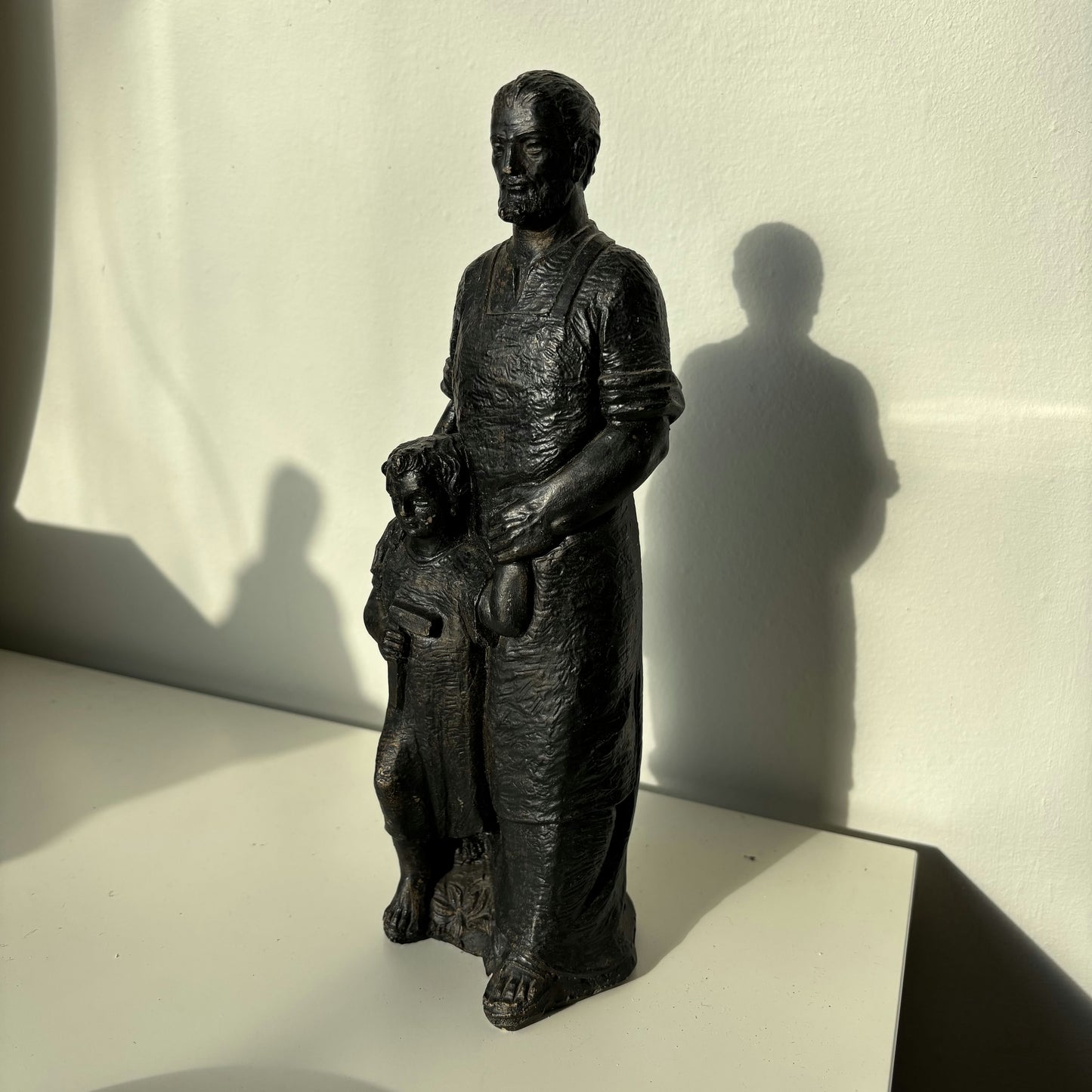 Striking Portrait Sculpture "Father And Child" Handcrafted Small Art