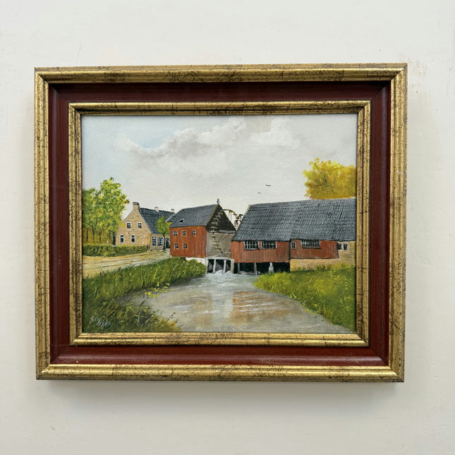 Classic Cityscape Oil Painting "Watermill Building" Traditional Small Artwork Holland Art Shop
