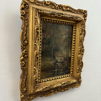 19th Century Antique Landscape Oil Painting "Gilded Frame" Small Artwork Holland Art Shop