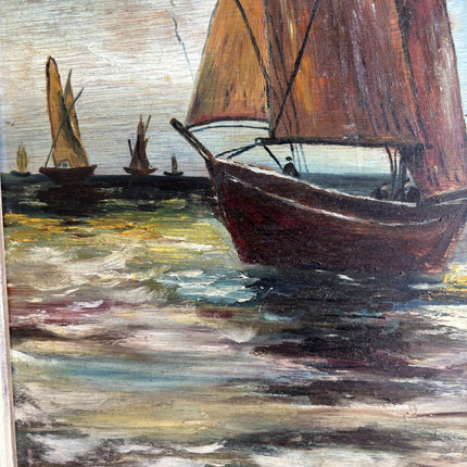 Detailed Seascape Oil Painting "Sailboat Fleet" Rustic Artwork Holland Art Shop