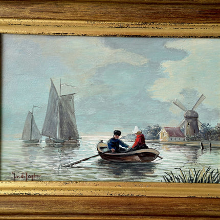 Authentic Oil Painting Scenery "Rowing Pair" Remarkable Small Art Holland Art Shop