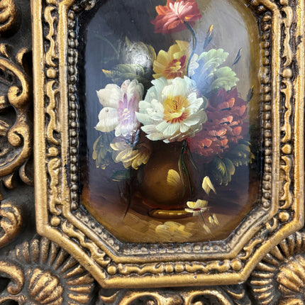 Detailed Floral Still Life Oil Painting "Brown Panel" Vintage Small Artwork Holland Art Shop