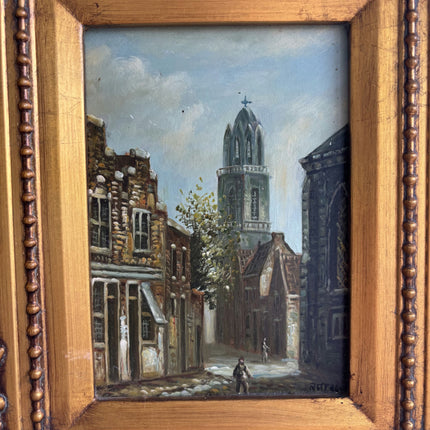 Traditional Cityscape Oil Painting "Gilded Frame" Rustic Small Art Holland Art Shop