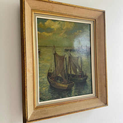 Original Seascape Oil Painting "Fishing Boats" Timeless Art Holland Art Shop