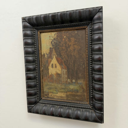 19th Century Antique Scenery Oil Painting "Painted Church" Small Artwork Holland Art Shop