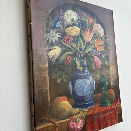 Detailed Floral Still Life Oil Painting "Blue Vase" Vintage Art Holland Art Shop