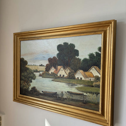 Wonderful Oil Painting Landscape "Fishing Boy" Vintage Large Art Holland Art Shop