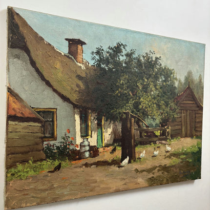 Rustic Farm Oil Painting "White Ducks" Vintage Large Art Holland Art Shop