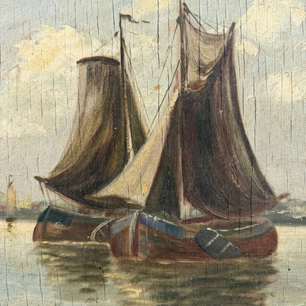 19th Century Antique Seascape Oil Painting "Sailing Boat" Art Holland Art Shop