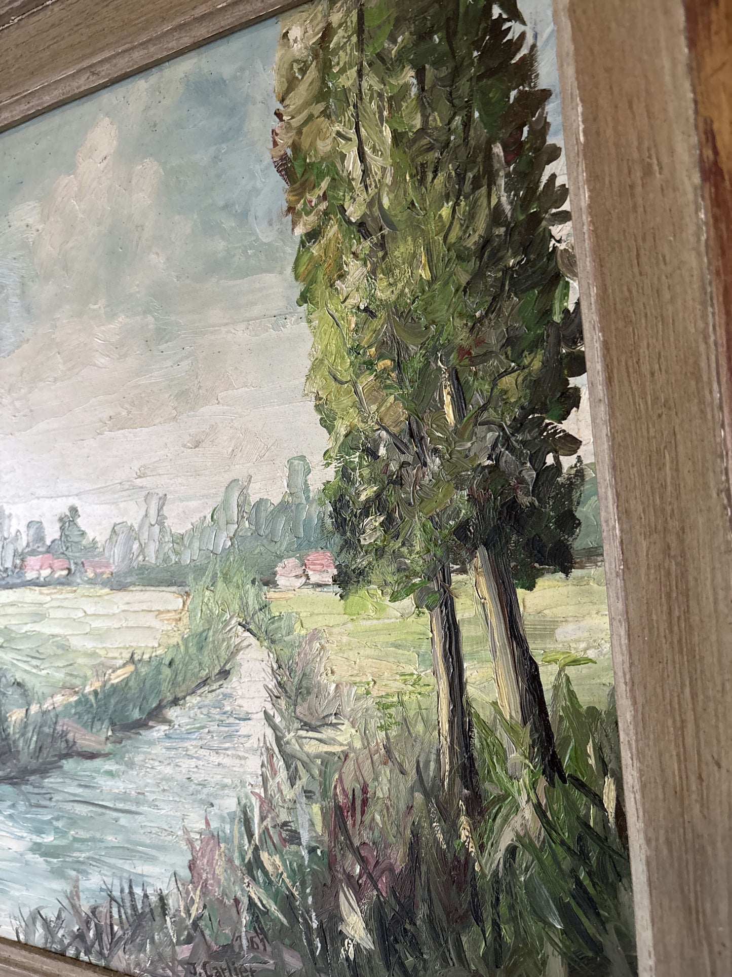 Vintage “Quiet Stream” Original Oil Painting by Carlier Jules Belgian Landscape