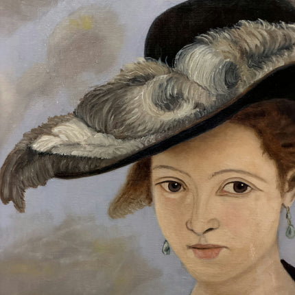 Handcrafted Portrait Oil Painting "Woman With Hat" Timeless Large Art Holland Art Shop