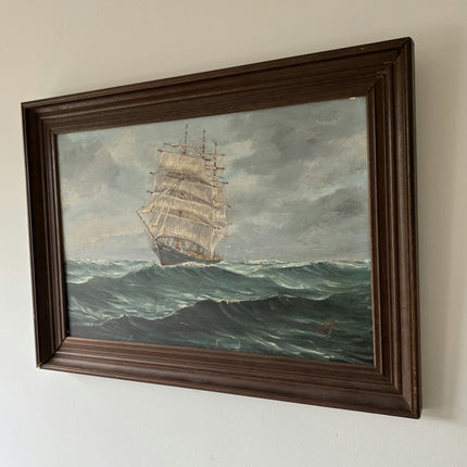 Vintage Seascape Oil Painting "Sailing Ship" Rustic Large Art Holland Art Shop