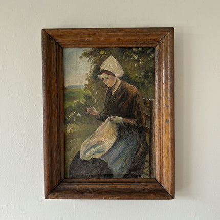 Vintage Portrait Oil Painting "Seated Woman" Elegant Small Art Holland Art Shop
