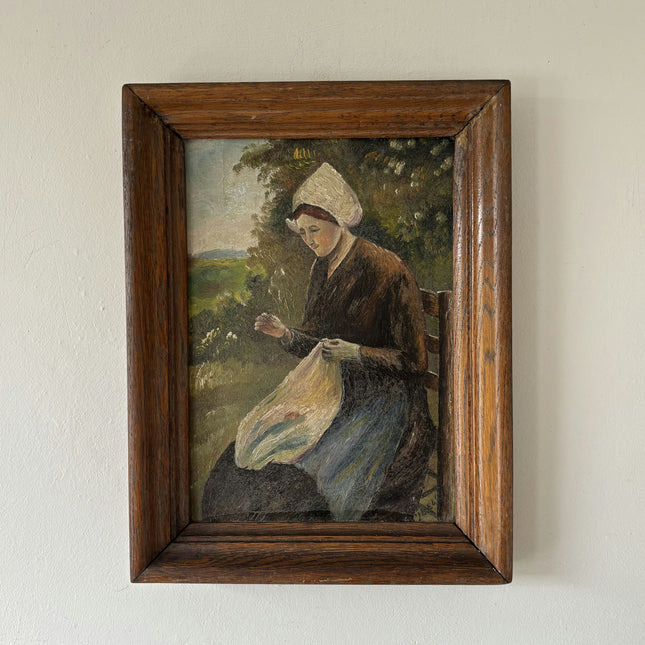 Vintage Portrait Oil Painting "Seated Woman" Elegant Small Art Holland Art Shop