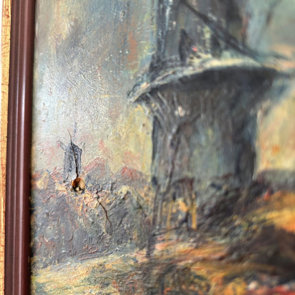 Detailed Landscape Oil Painting "Old Windmill" Rustic Small Artwork Holland Art Shop