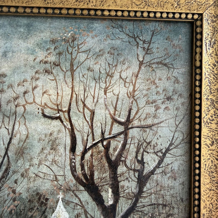 Timeless Winter Landscape Oil Painting "Snowy Church" Rustic Small Art Holland Art Shop