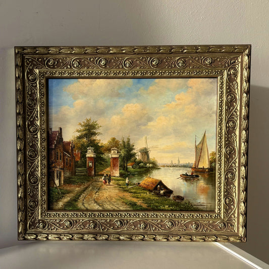 Expressive Oil Painting Figurative "River Scene" Traditional French Art