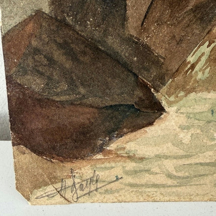 Authentic Landscape Aquarel "Rushing Waterfall" Rustic Small Artwork Holland Art Shop
