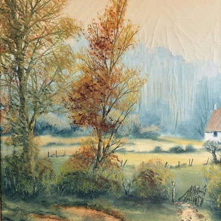 Vintage Landscape Oil Painting "Cottage Cluster" Handcrafted Belgique Art Holland Art Shop