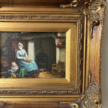 Remarkable Oil Painting Interior "Baking Woman" Marvelous Small Artwork Holland Art Shop