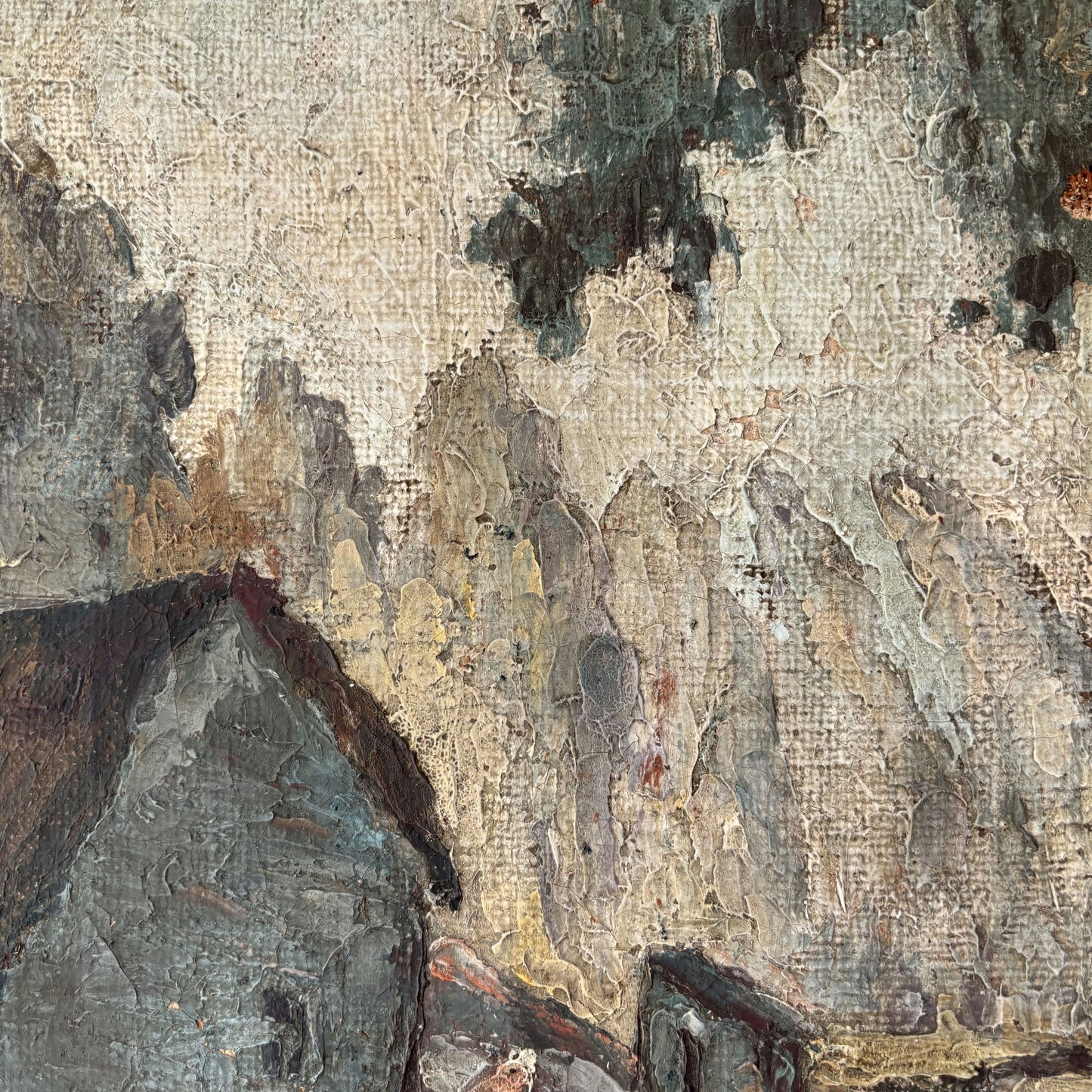 19th Century Landscape Oil Painting "River Cottage" Medium Art