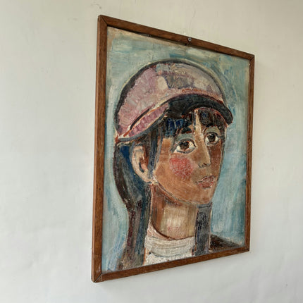 Refined Portrait Oil Painting "Woman With Hat" Vintage Artwork Holland Art Shop