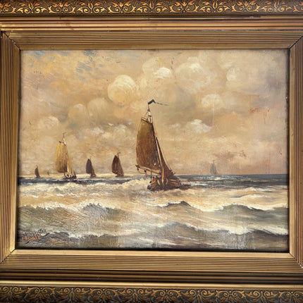 Authentic Seascape Oil Painting "Sailing Boat" Rustic Art Holland Art Shop