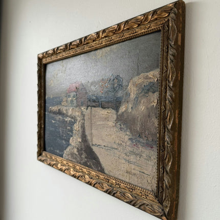 Vintage Harbor Scene Oil Painting "Red Roofed House" Handcrafted Artwork Holland Art Shop