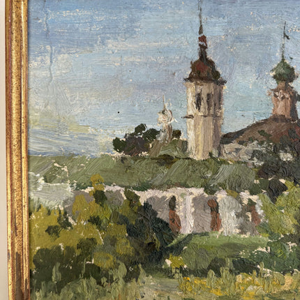 Original Landscape Oil Painting "Church Towers" Rustic Small Artwork Holland Art Shop