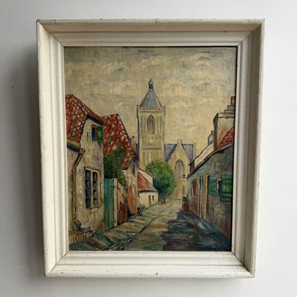 Refined Cityscape Oil Painting "Town Street" Original Art Holland Art Shop