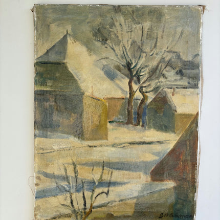 Rustic Winter Landscape Oil Painting "Bare Tree" Handcrafted Artwork Holland Art Shop