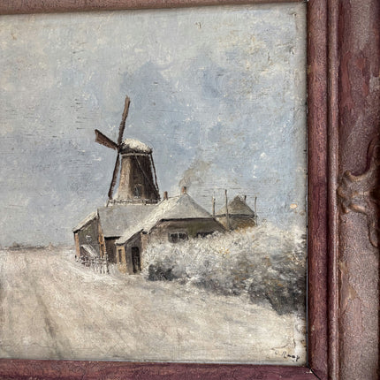 Rustic Winter Landscape Oil Painting "Windmill Structure" Refined Large Artwork Holland Art Shop