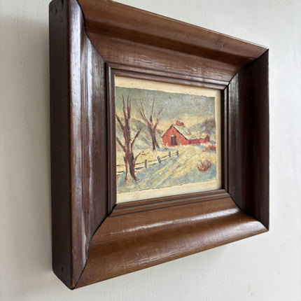Elegant Winter Landscape Oil Painting "Wooden Frame" Expressive Small Artwork Holland Art Shop