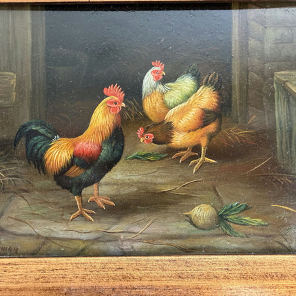 Refined Oil Painting Animals "Colorful Roosters" Striking Small Art