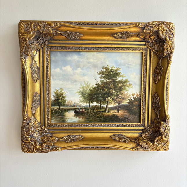 Vintage Landscape Oil Painting "Gilded Frame" Original Small Artwork Holland Art Shop