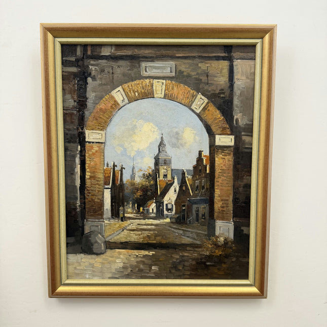 Rustic Cityscape Oil Painting "Stone Arch" Original Artwork Holland Art Shop