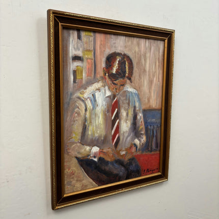 Authentic 1996 Oil Painting "Seated Man" Handcrafted Artwork Holland Art Shop