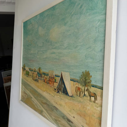 Refined Landscape Oil Painting "Covered Wagons" Authentic Artwork Holland Art Shop