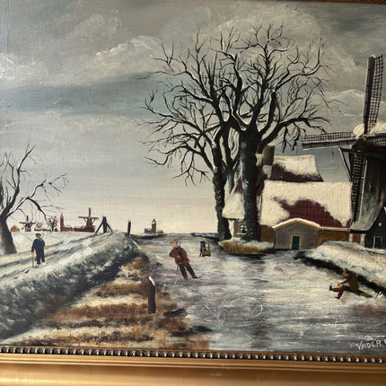 Handcrafted Winter Landscape Oil Painting "Snowy Windmill" Refined Art Holland Art Shop