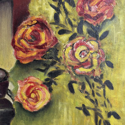 Vintage Floral Still Life Oil Painting "Vase Roses" Expressive Art Holland Art Shop