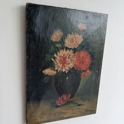 Antique Still Life Oil Painting "Vase Flowers" Rustic Small Art Holland Art Shop
