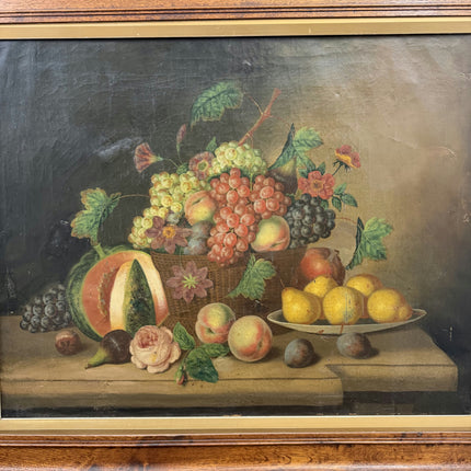 Antique Flowery Still Life Oil Painting "Basket Fruit" Refined Large Artwork Holland Art Shop