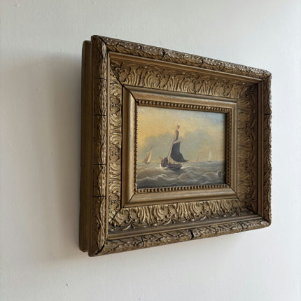 Antique Seascape Oil Painting "Sailing Boat" Timeless Small Artwork Holland Art Shop