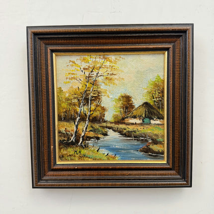 Detailed Landscape Oil Painting "Wooden Frame" Authentic Small Artwork Holland Art Shop