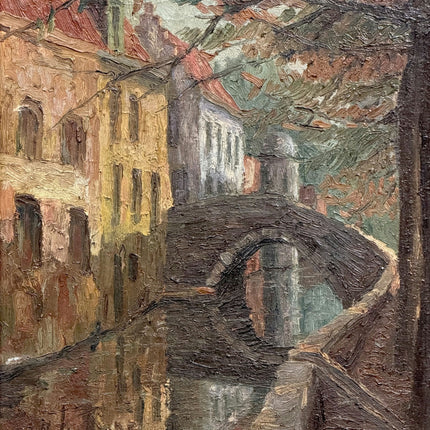 Antique Cityscape Oil Painting "Stone Bridge" Authentic Art Holland Art Shop